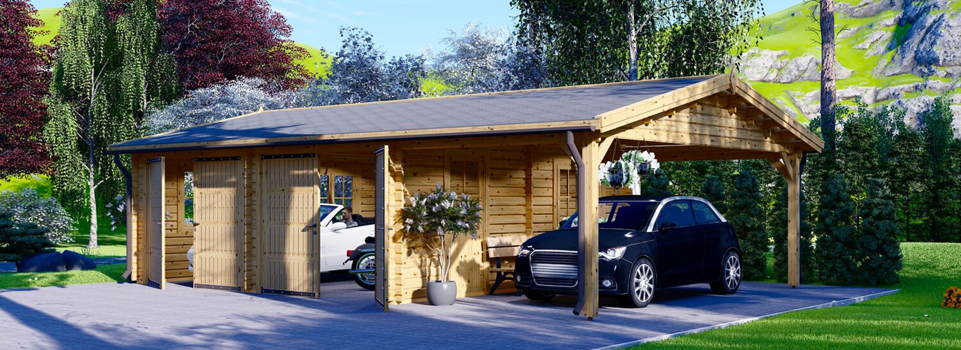 Holz Garage und Holzunterstände für das Auto