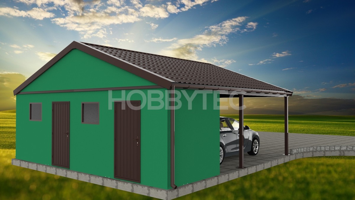 Prefab Garage mit einem Dach und Dachschrägen