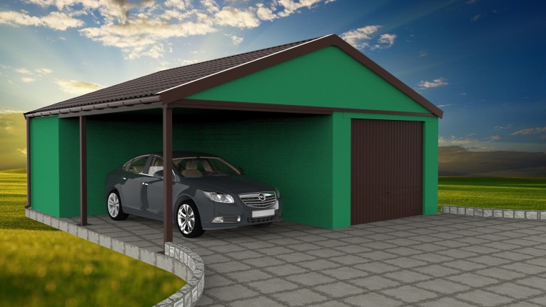 Prefab Garage mit einem Dach und Dachschrägen