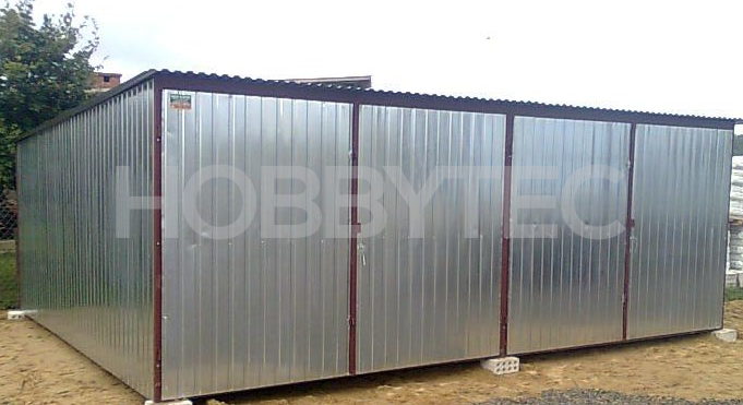 Metall Doppelgarage mit einem Sheddach aus verzinktem